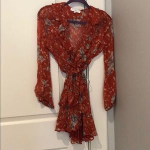 IRO wrap dress. Beautiful red with floral print